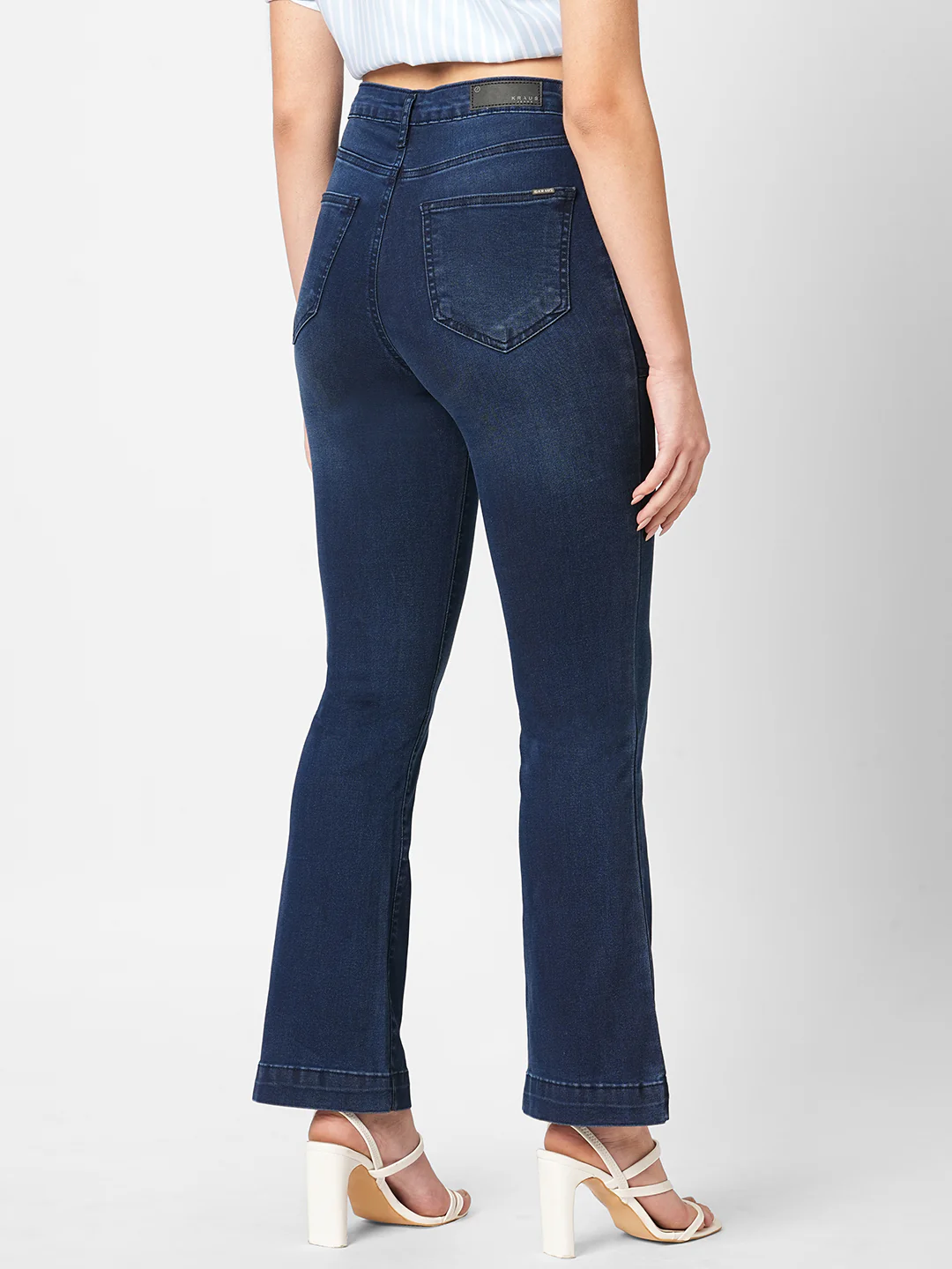 Women Dark Blue High-Rise Flare Jeans - Image 3