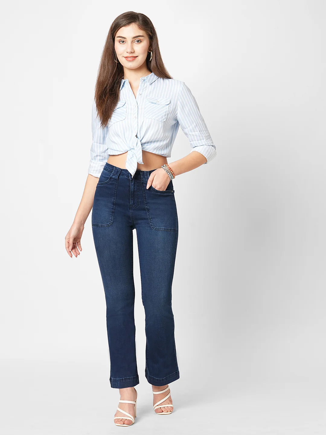 Women Dark Blue High-Rise Flare Jeans - Image 4