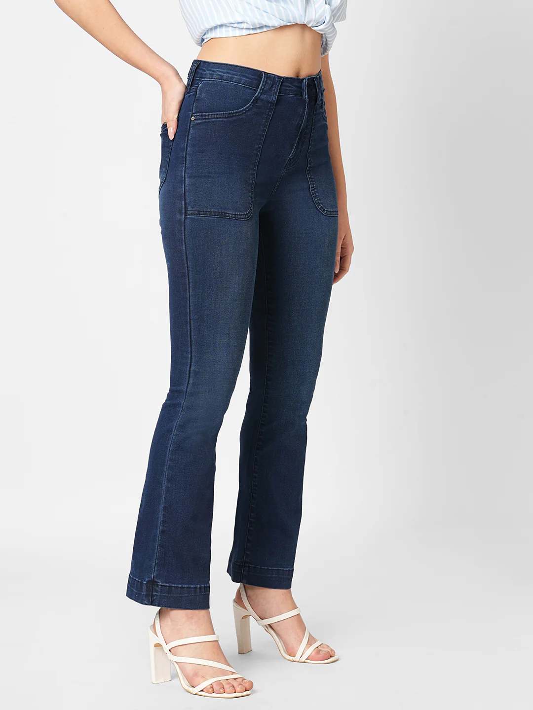 Women Dark Blue High-Rise Flare Jeans - Image 7