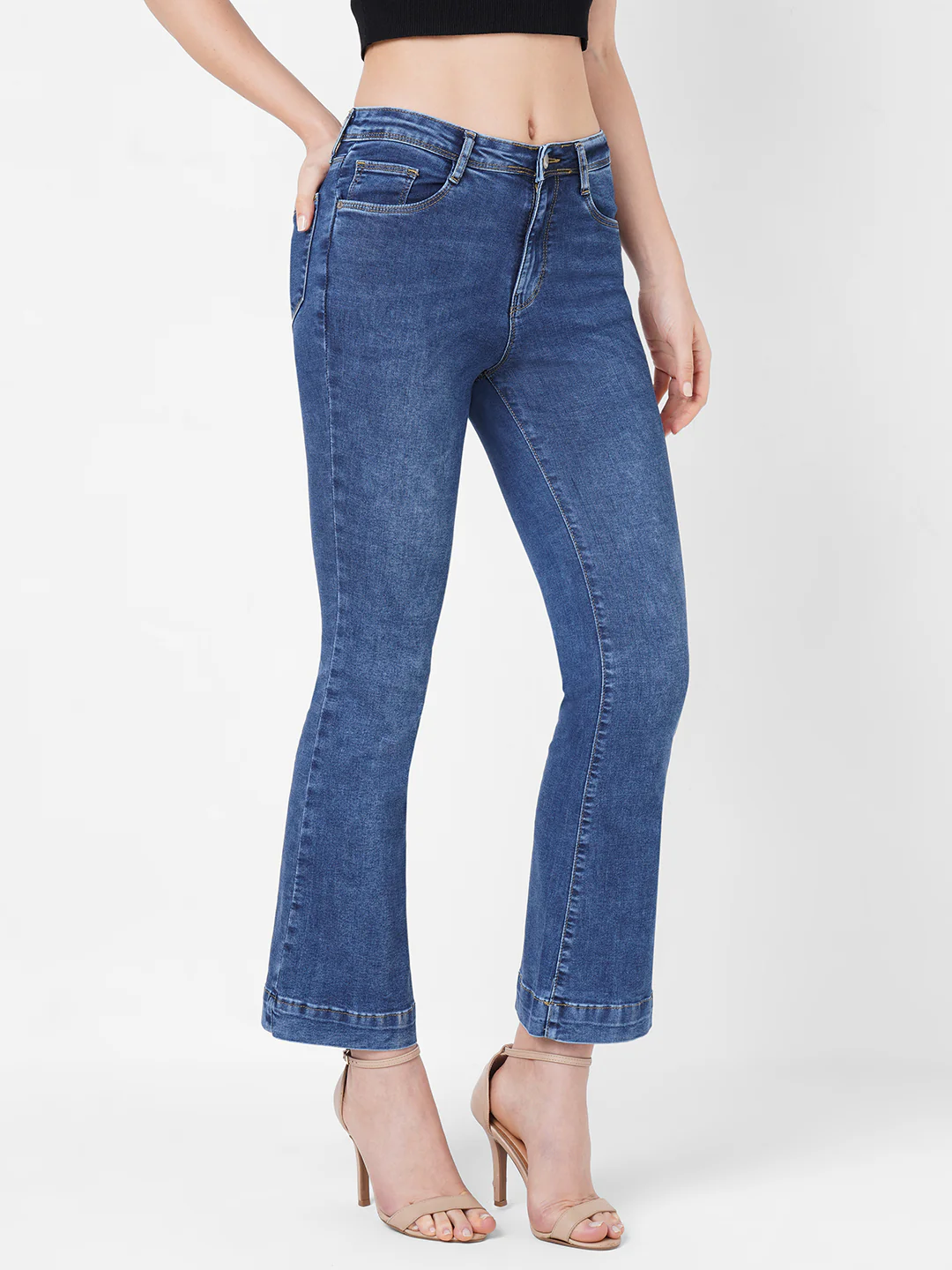Women Dark Blue High-Rise Flare Jeans - Image 5