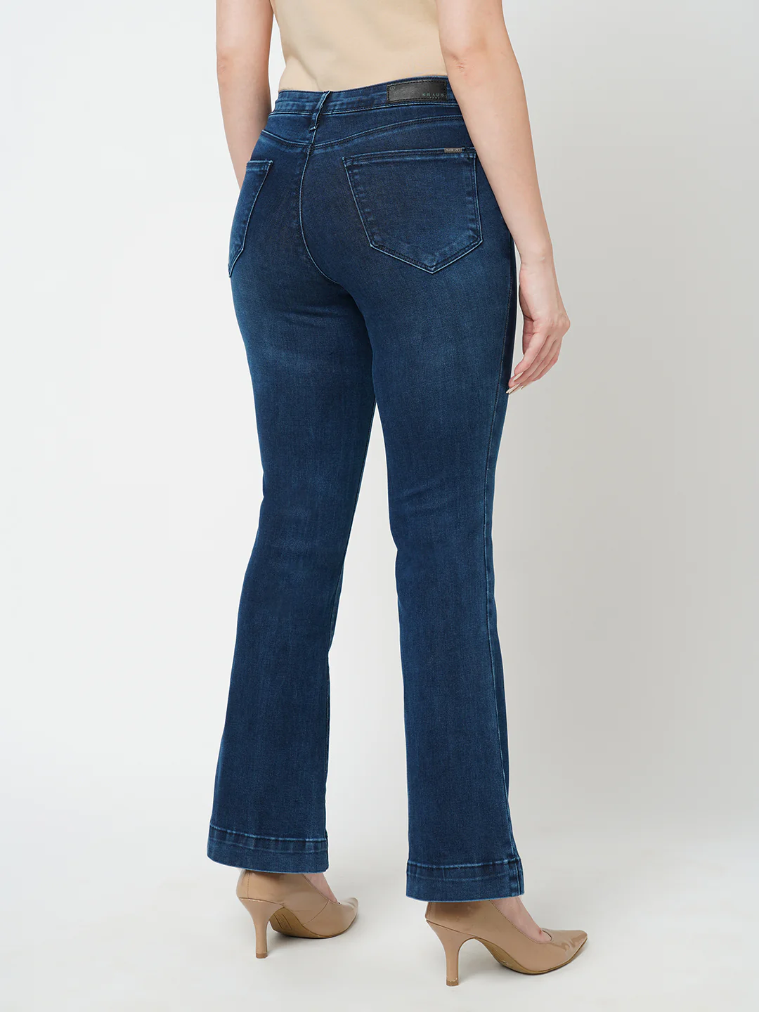 Women Dark Blue High-Rise Flare Jeans - Image 3