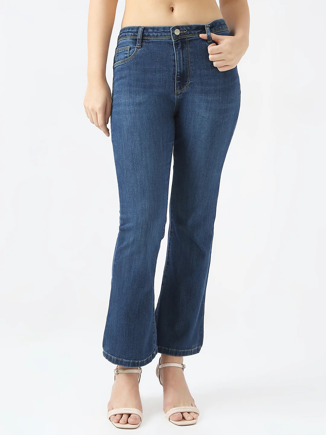 Women Dark Blue High-Rise Flare Jeans - Image 2