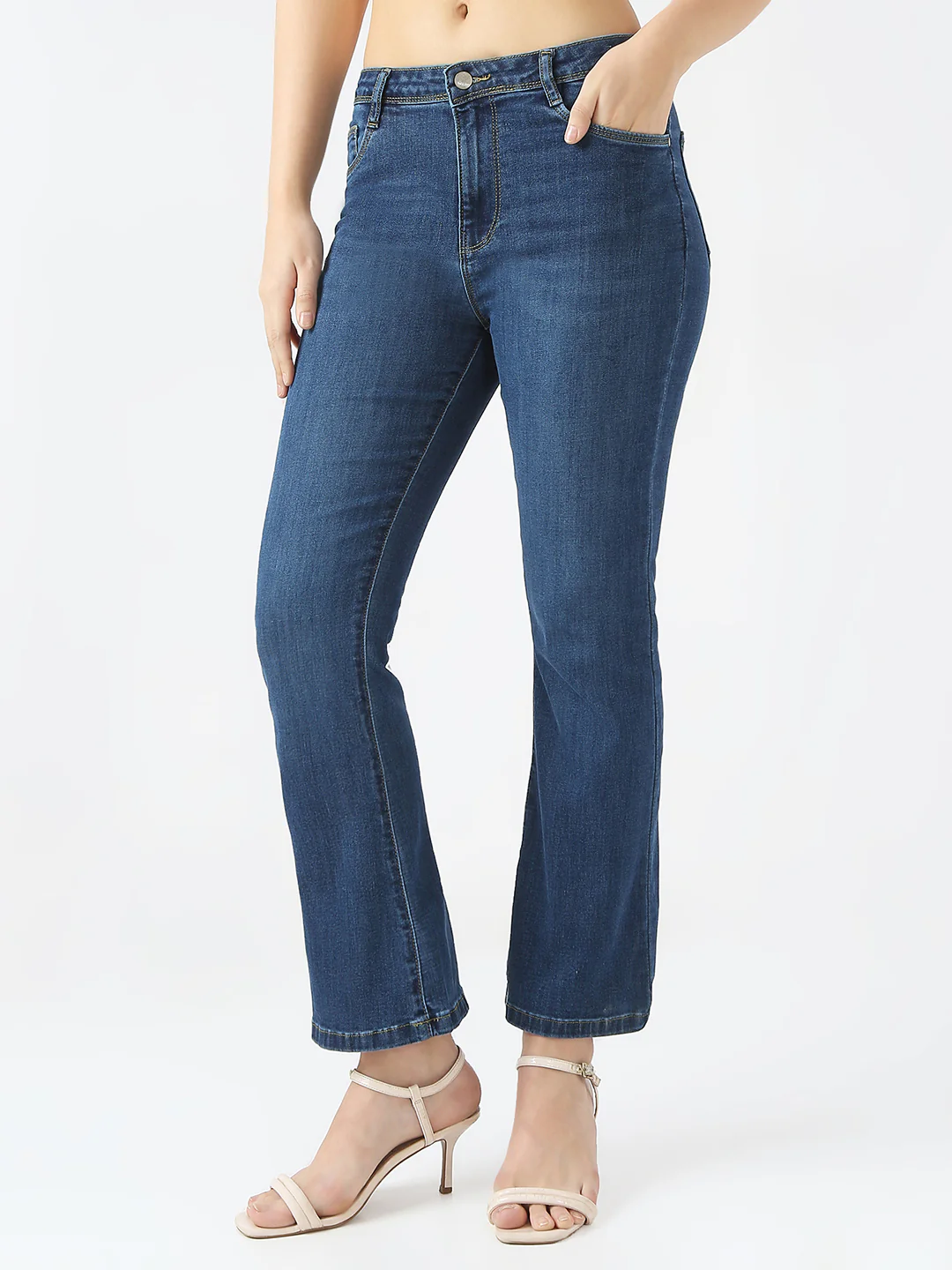 Women Dark Blue High-Rise Flare Jeans - Image 7