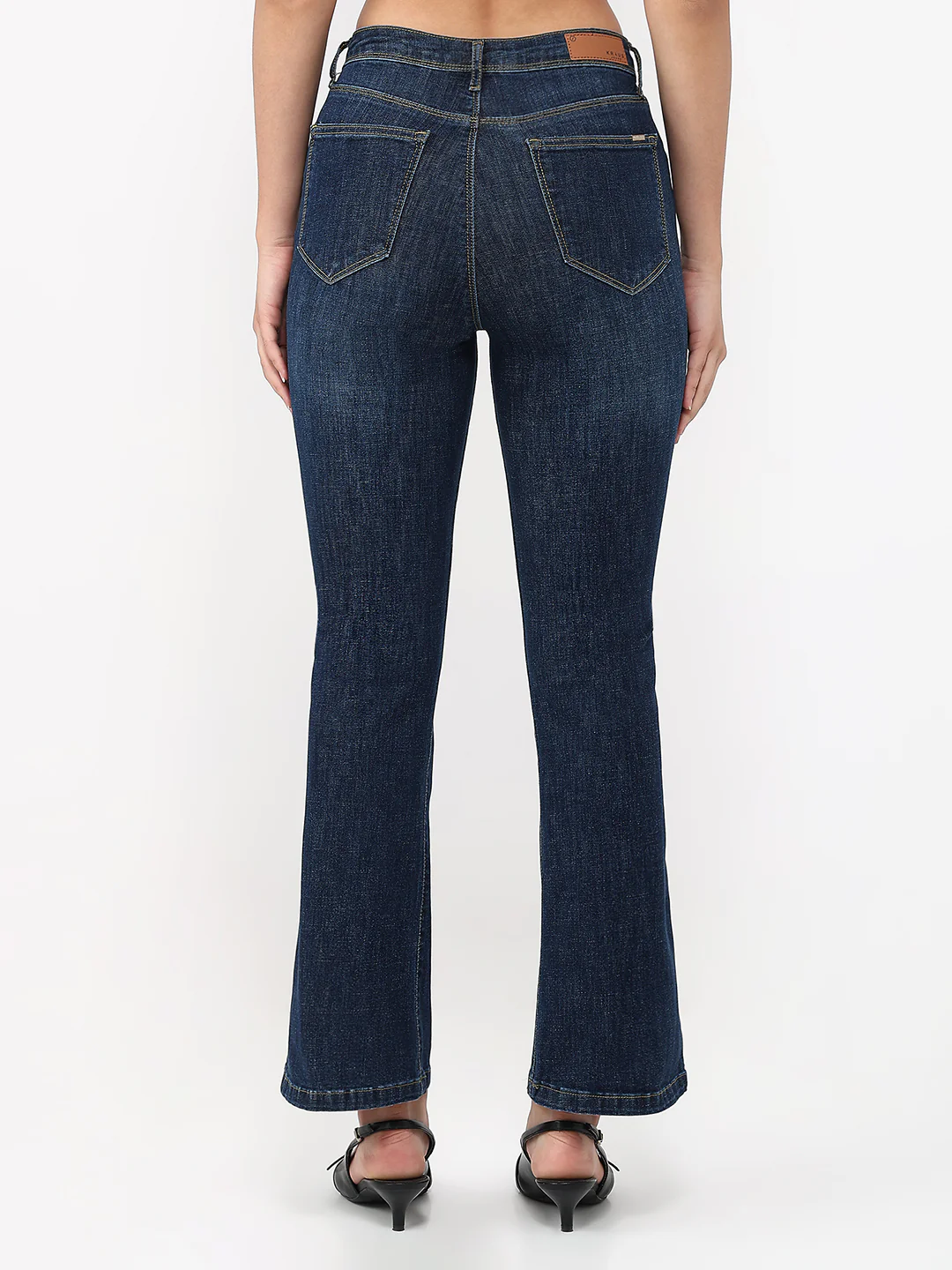Women Dark Blue High-Rise Flare Jeans - Image 3