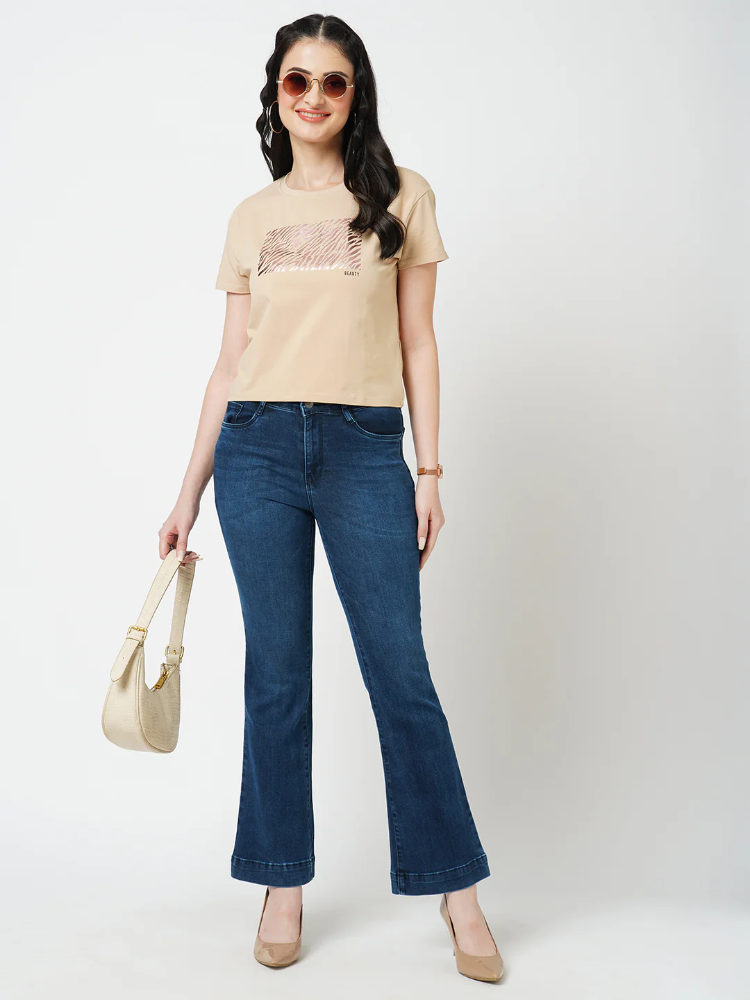 Women Dark Blue High-Rise Flare Jeans