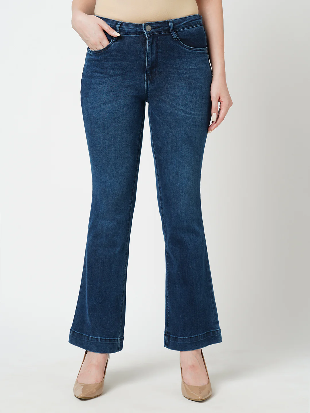 Women Dark Blue High-Rise Flare Jeans - Image 2