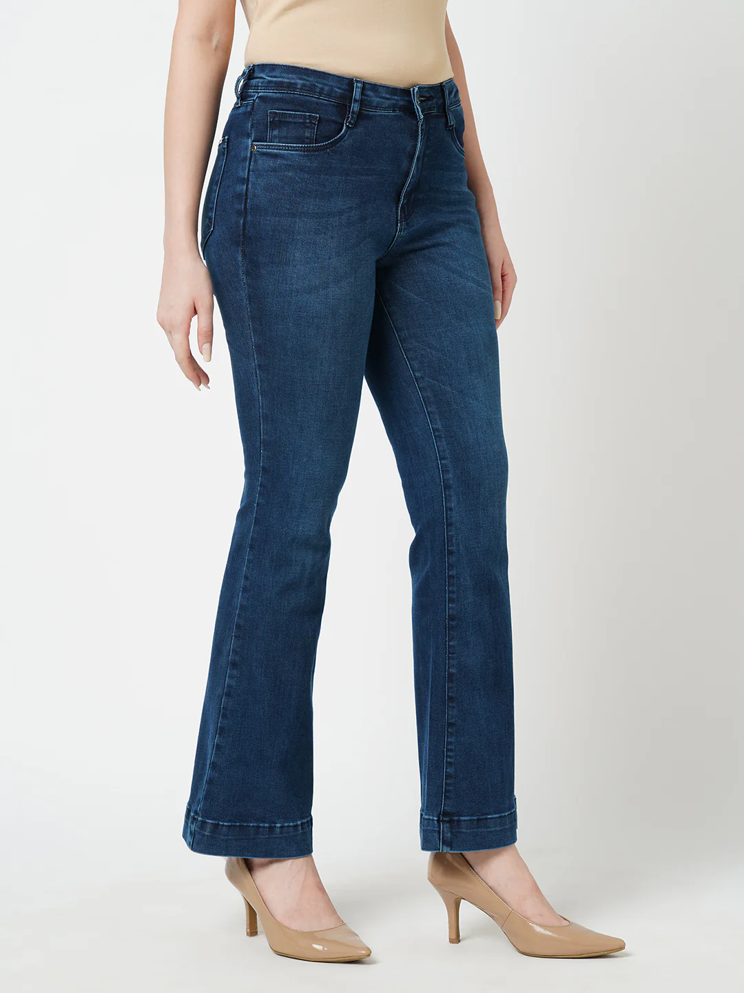 Women Dark Blue High-Rise Flare Jeans - Image 6