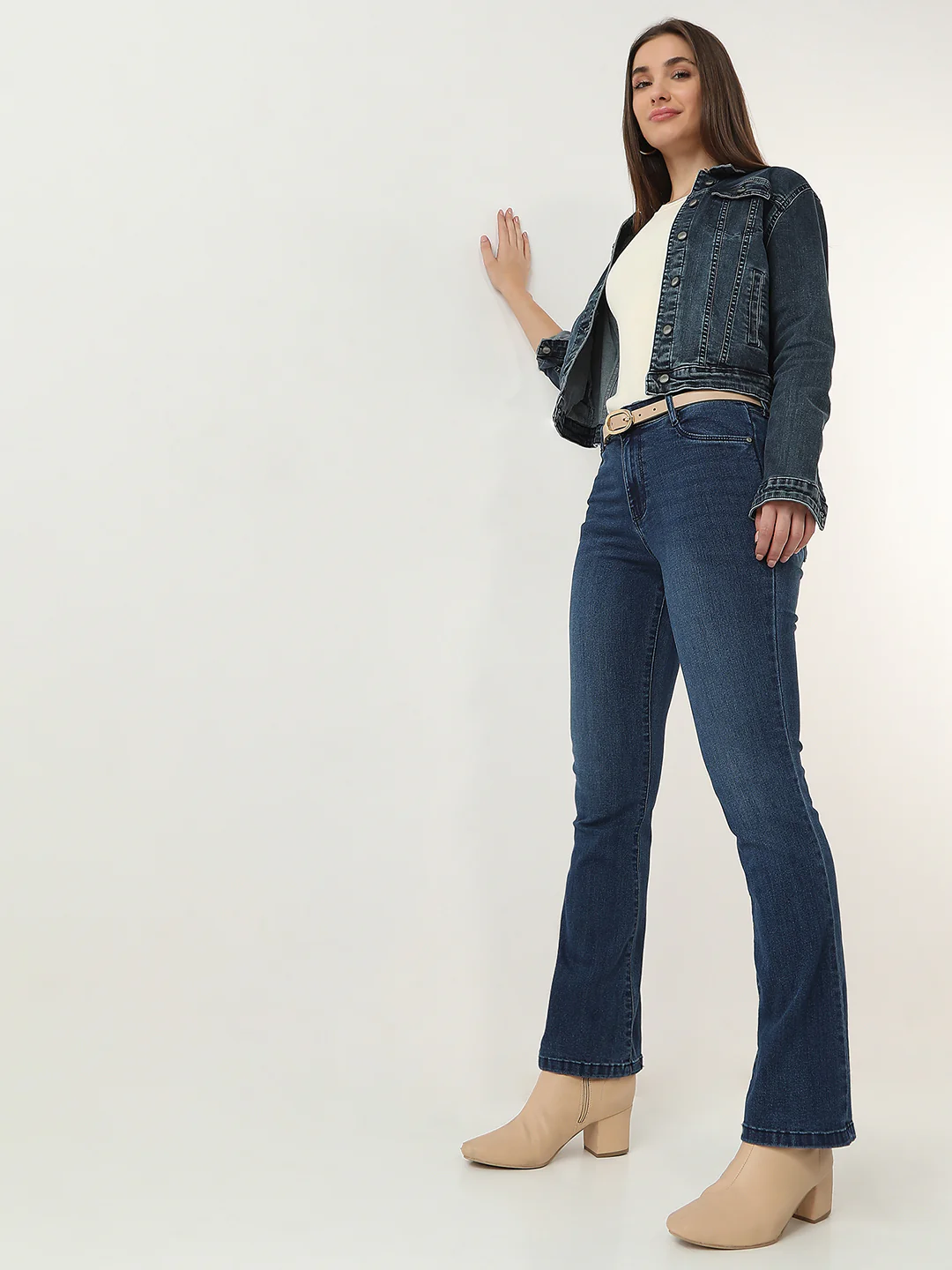 Women Dark Blue High-Rise Flare Jeans