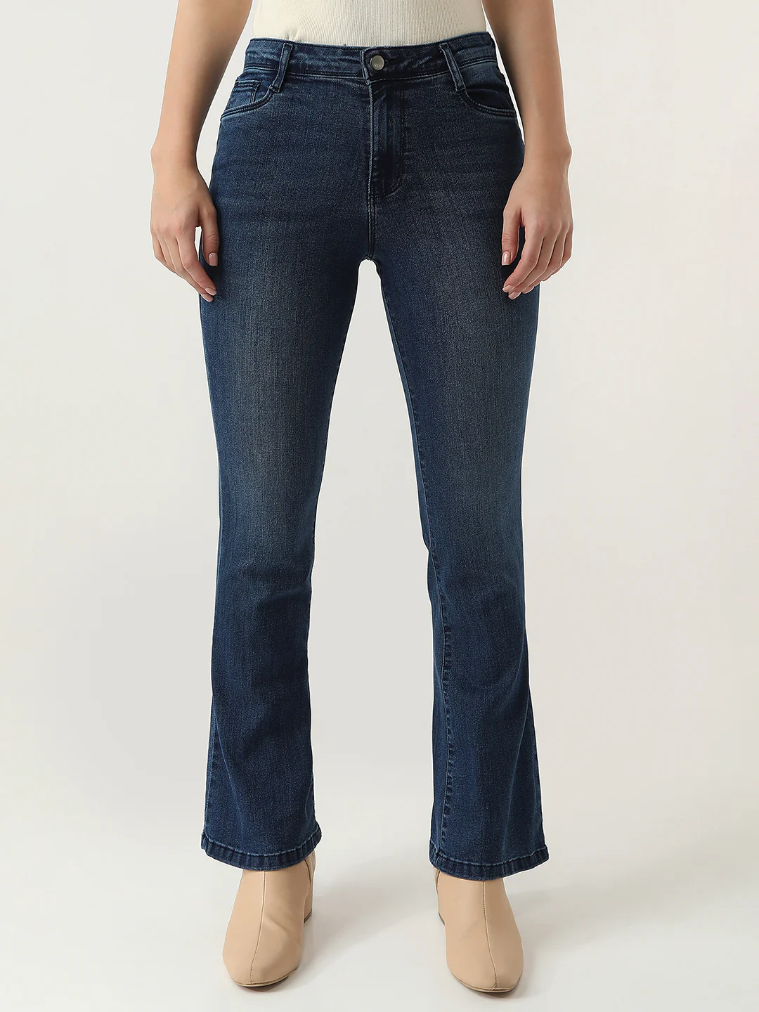 Women Dark Blue High-Rise Flare Jeans - Image 2