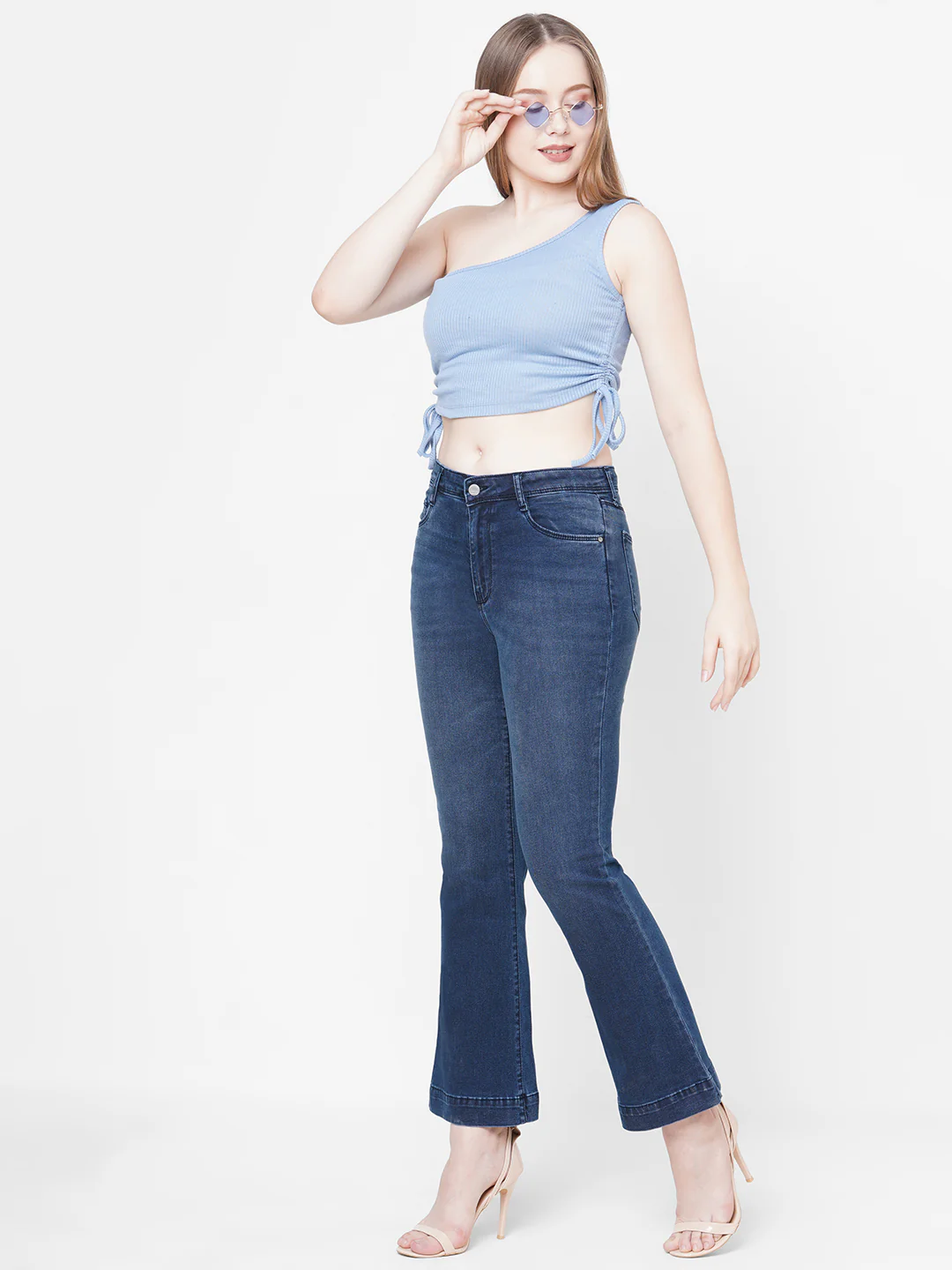 Women Dark Blue High-Rise Flare Jeans - Image 2