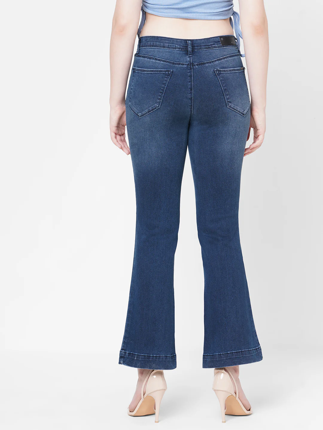 Women Dark Blue High-Rise Flare Jeans - Image 3