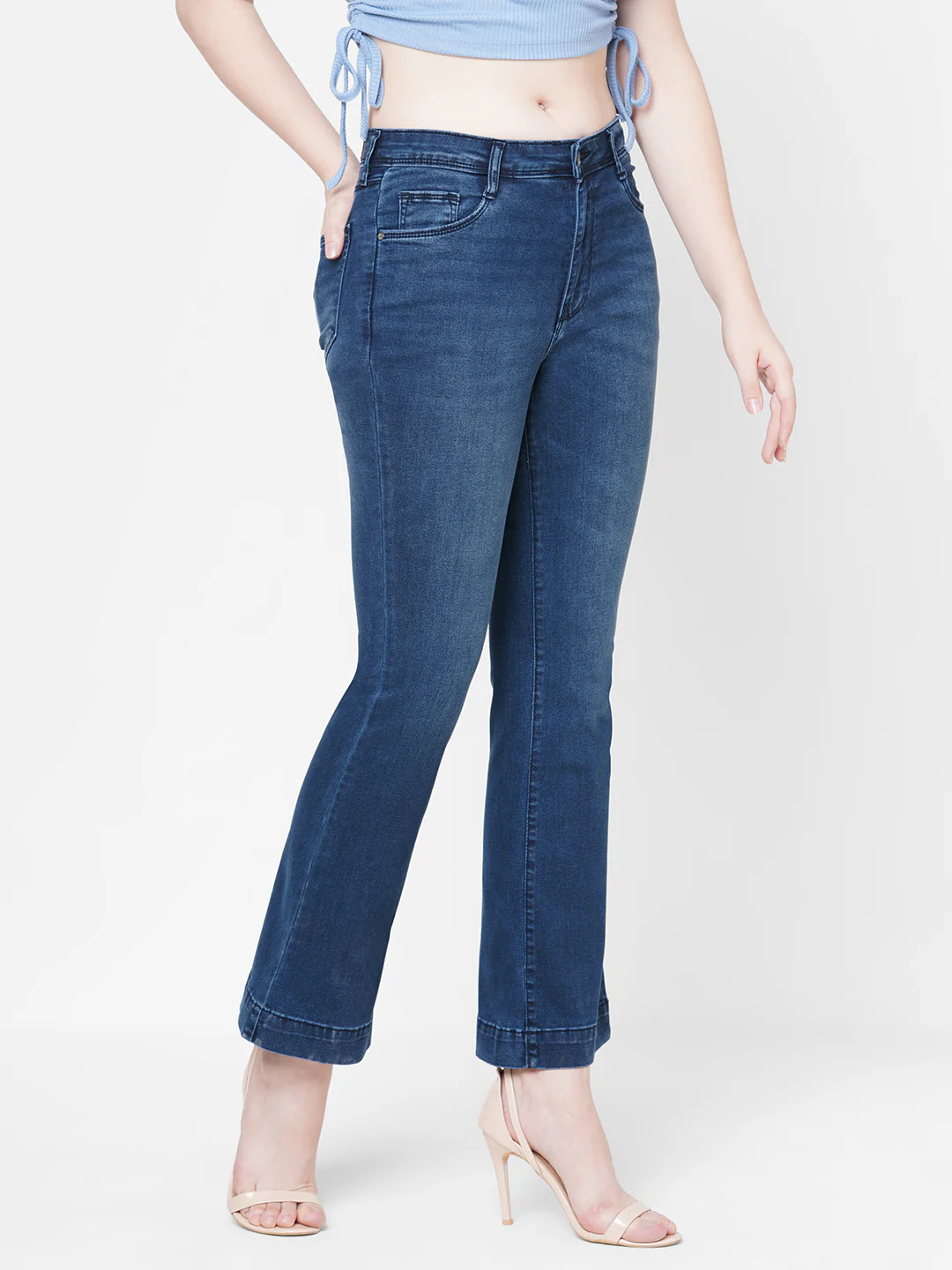 Women Dark Blue High-Rise Flare Jeans - Image 4