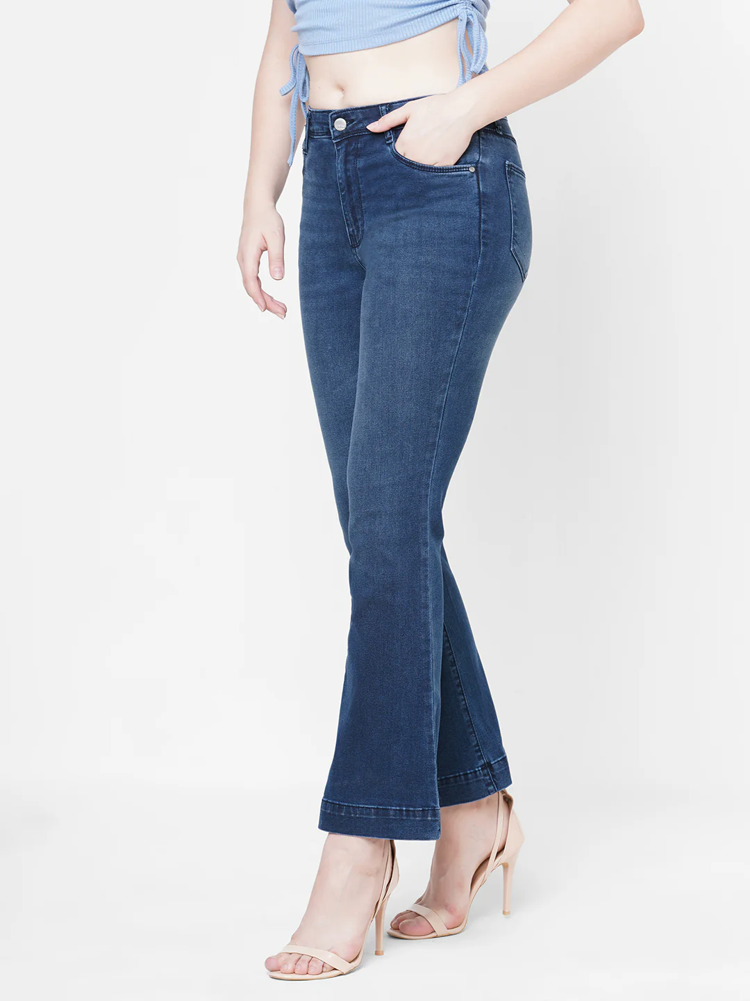 Women Dark Blue High-Rise Flare Jeans - Image 5