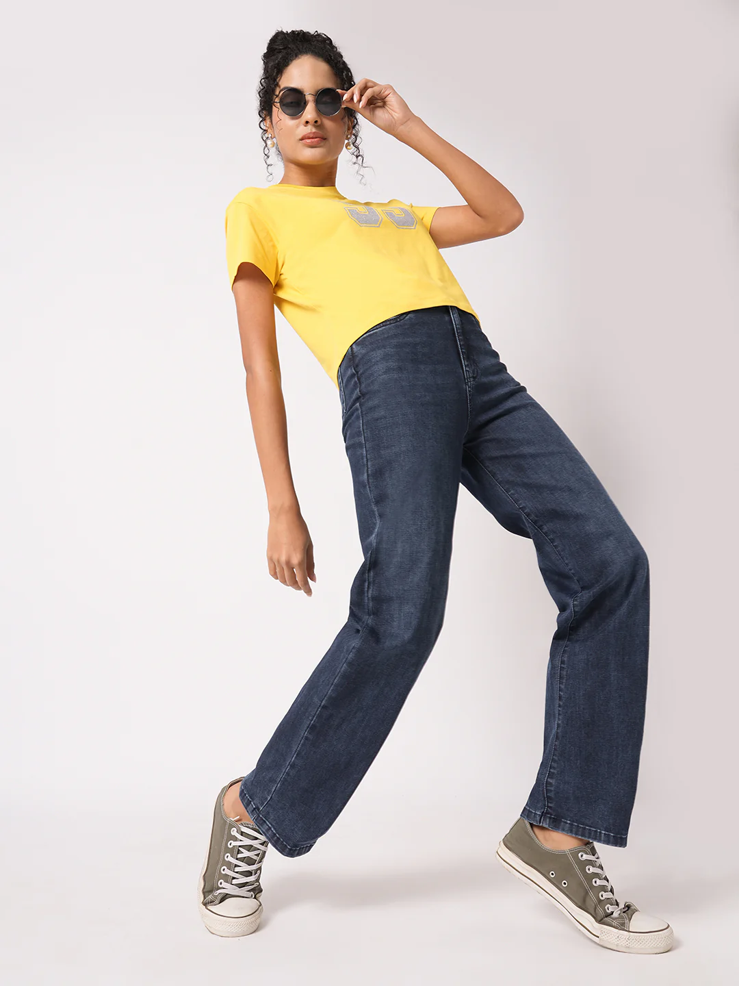 Women Dark Blue High-Rise Loose Straight Fit Jeans