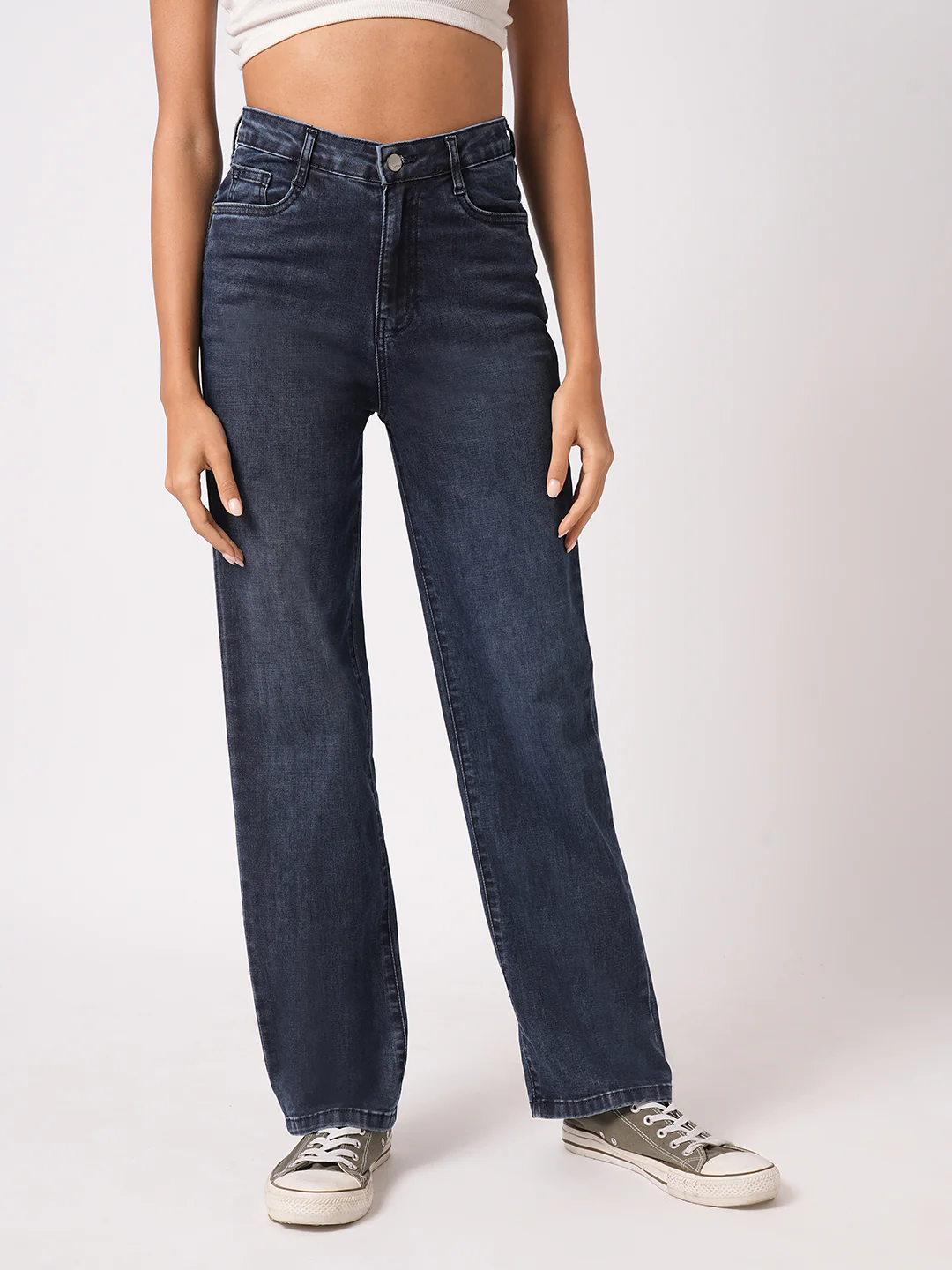 Women Dark Blue High-Rise Loose Straight Fit Jeans - Image 2