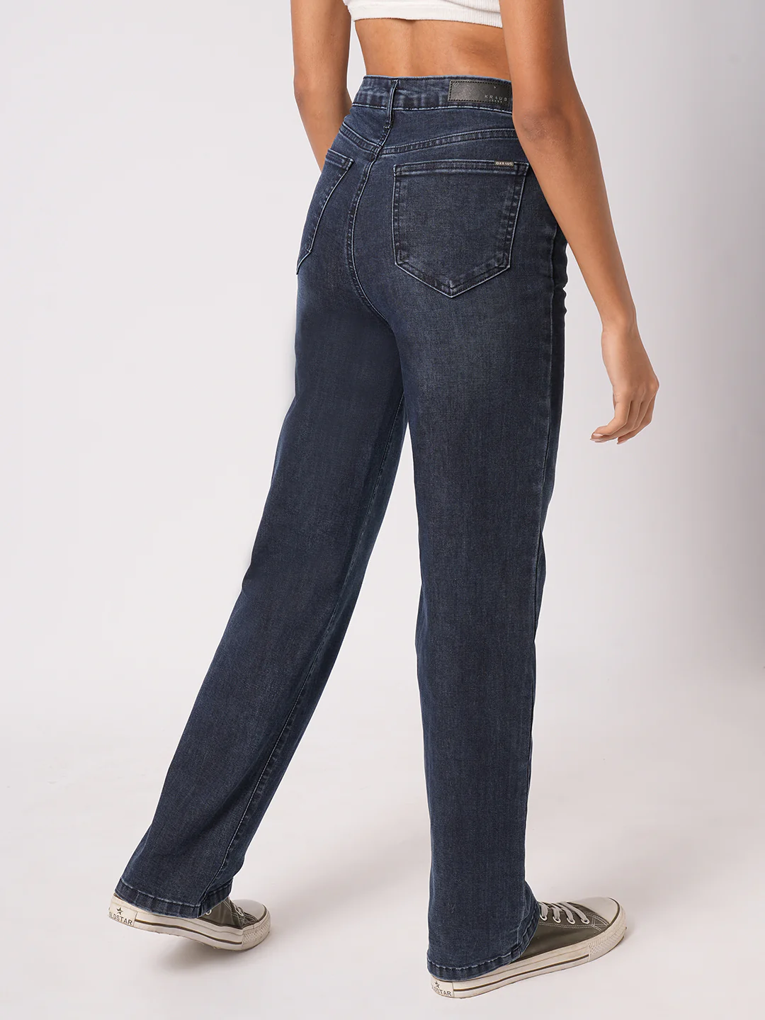 Women Dark Blue High-Rise Loose Straight Jeans - Image 3