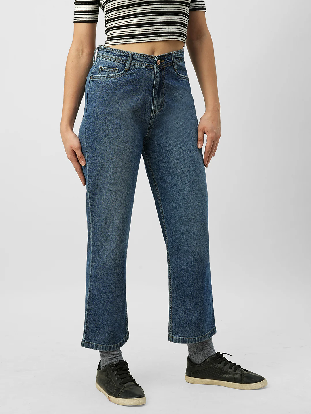 Women Dark Blue High-Rise Loose Straight Jeans - Image 3
