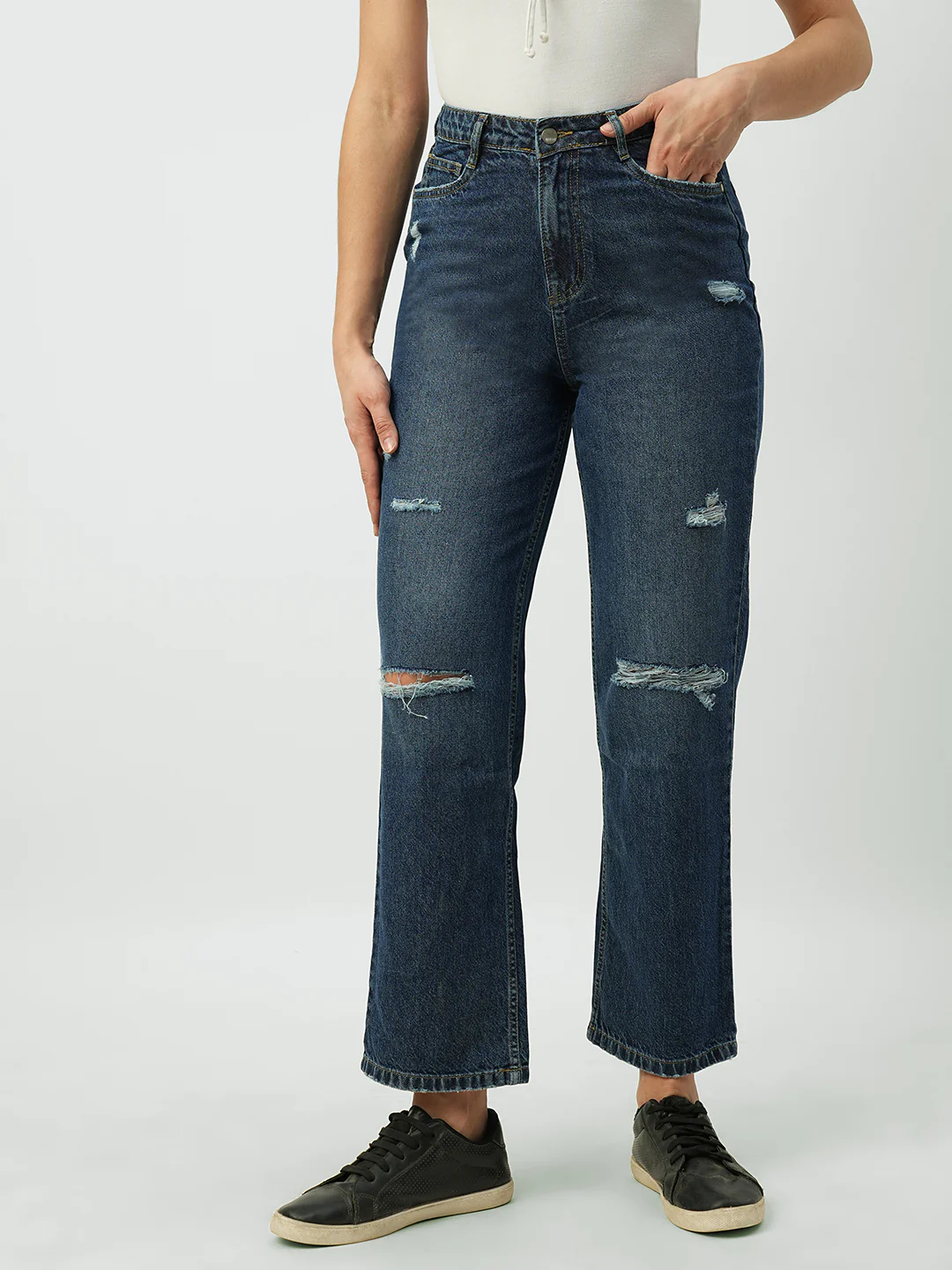 Women Dark Blue High-Rise Loose Straight Jeans - Image 2