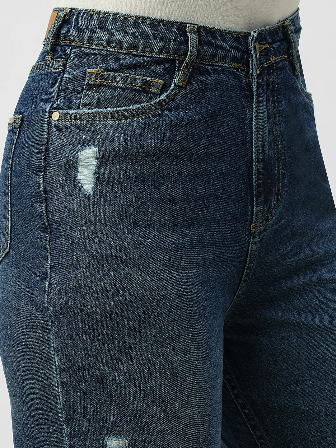 Women Dark Blue High-Rise Loose Straight Jeans - Image 4
