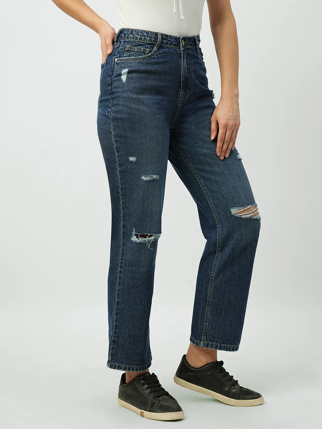Women Dark Blue High-Rise Loose Straight Jeans - Image 5