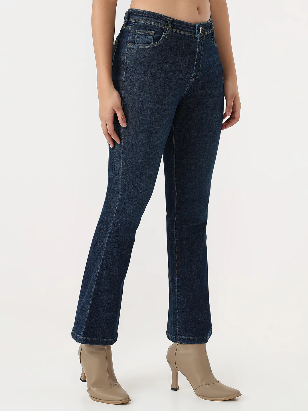 Women Dark Blue High-Rise Mini Flare Jeans - Image 6