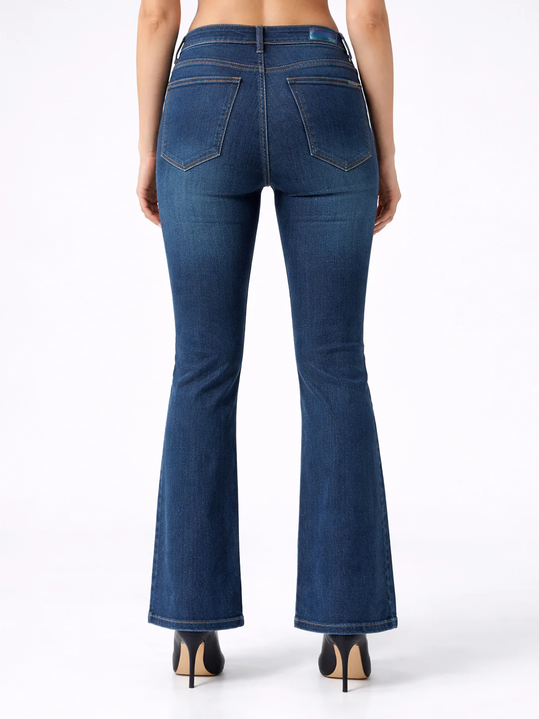 Women Dark Blue High-Rise Mini Flare Jeans - Image 3