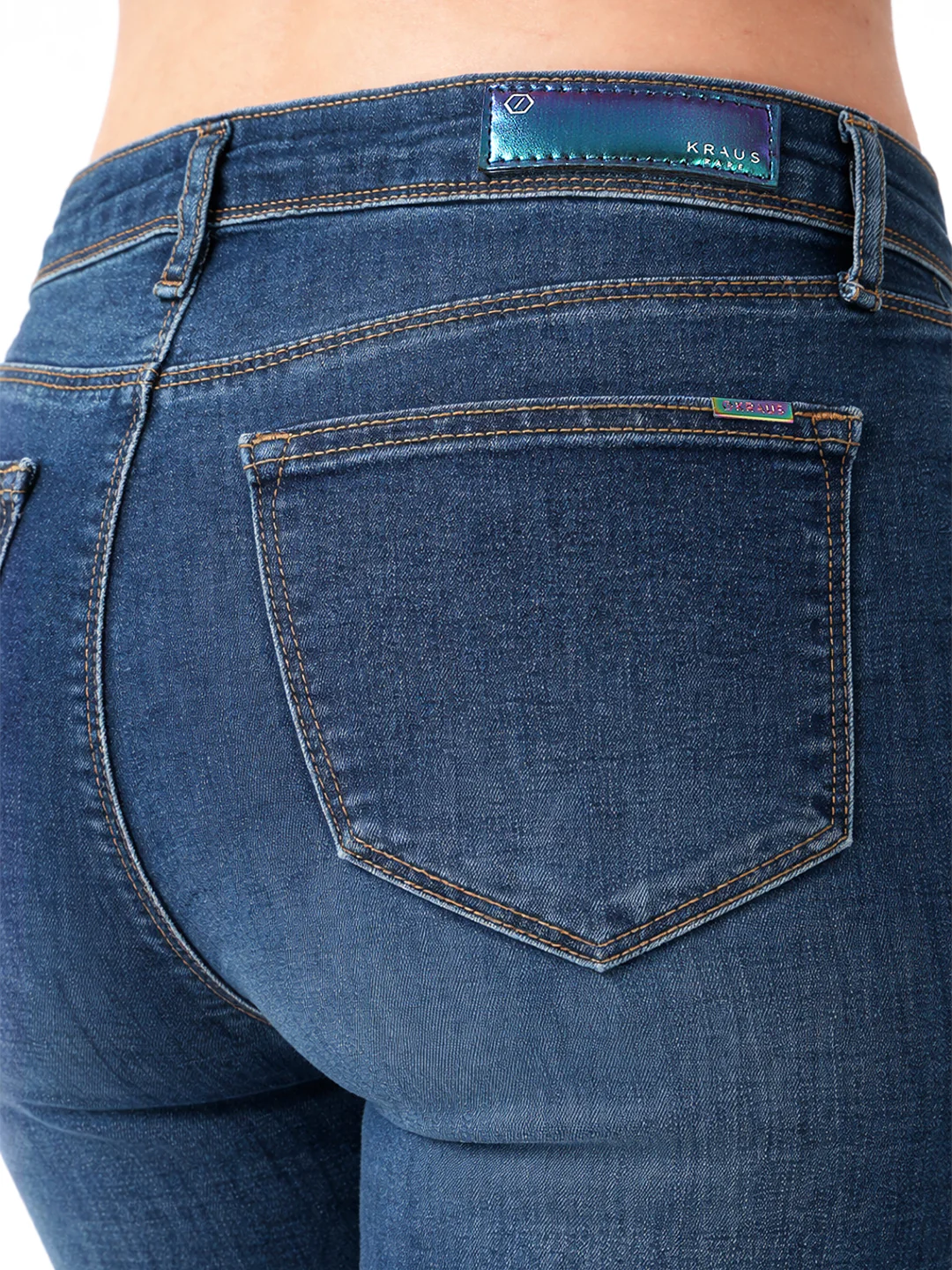 Women Dark Blue High-Rise Mini Flare Jeans - Image 5