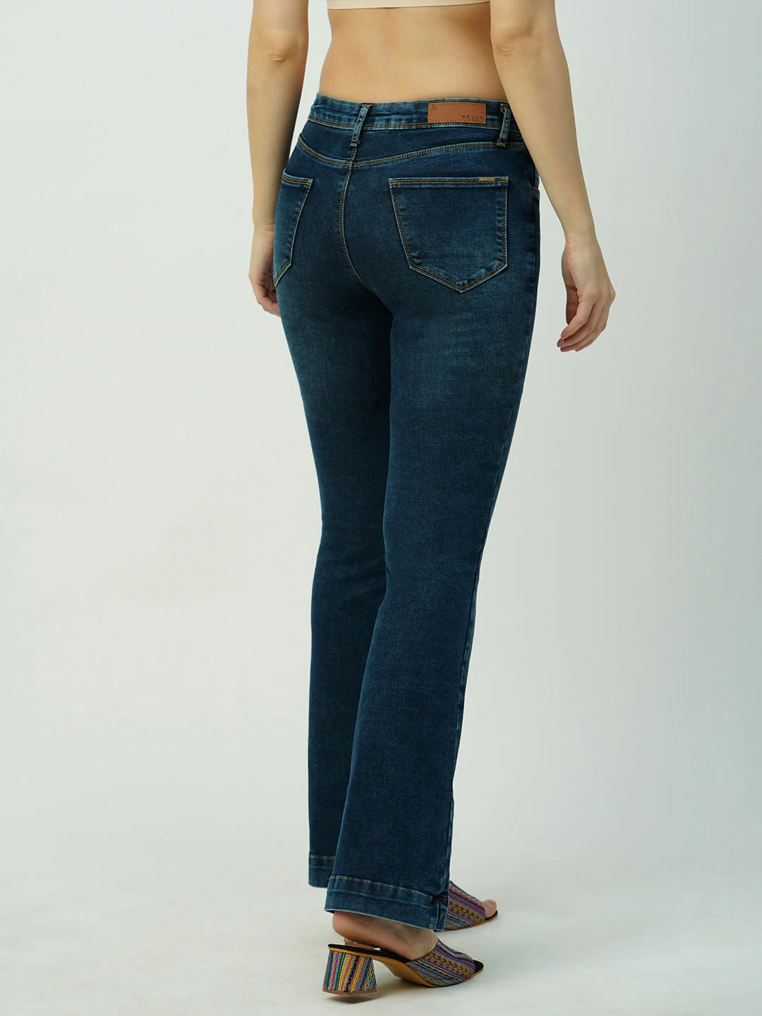 Women Dark Blue High-Rise Mini Flare Jeans - Image 3