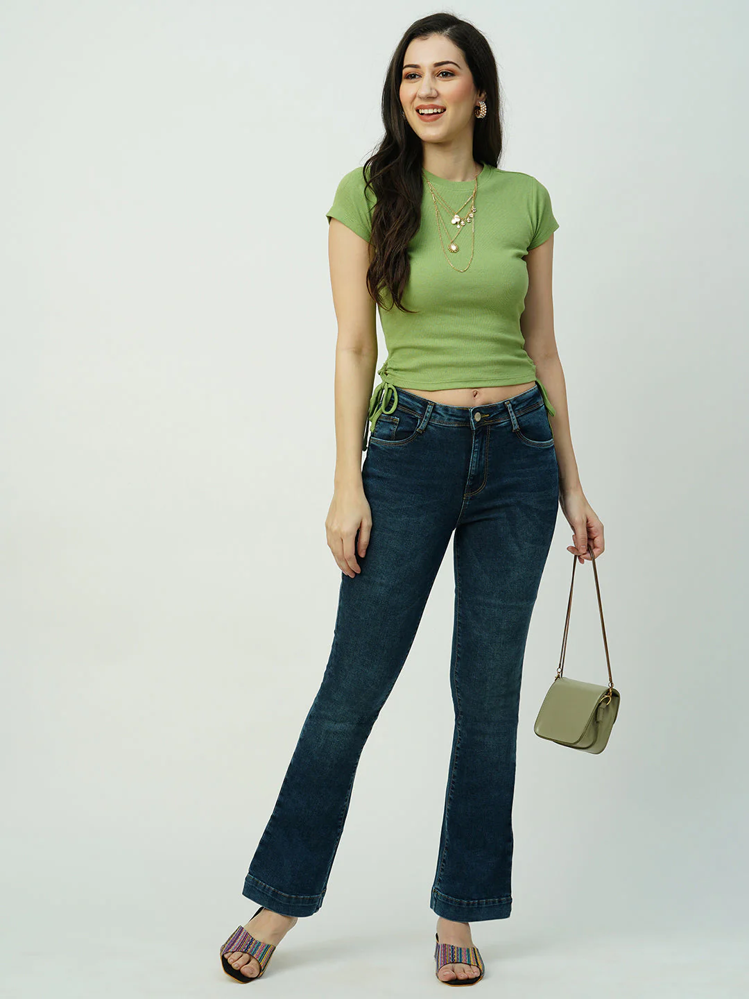 Women Dark Blue High-Rise Mini Flare Jeans - Image 4