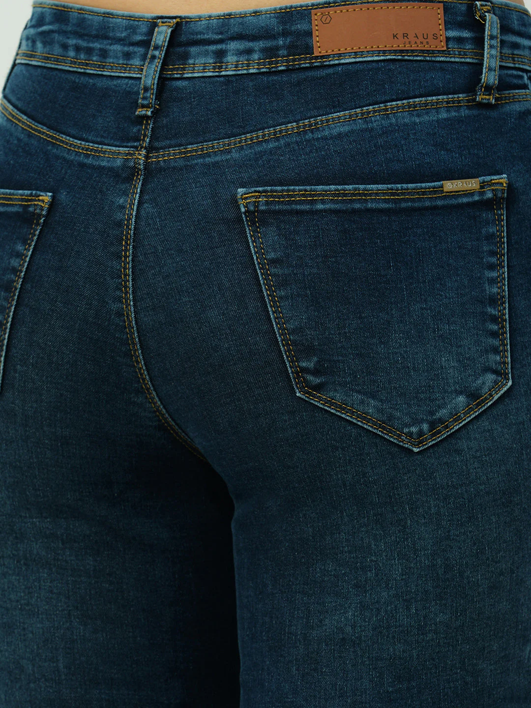 Women Dark Blue High-Rise Mini Flare Jeans - Image 5