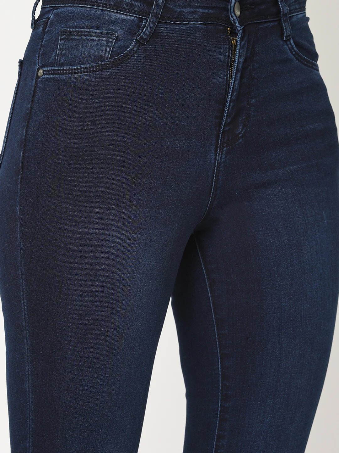 Women Dark Blue High-Rise Mini Flare Jeans - Image 5