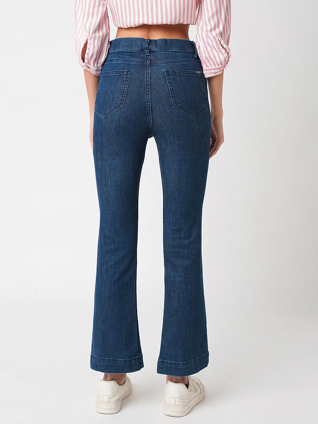 Women Dark Blue High-Rise Mini Flare Jeans - Image 3