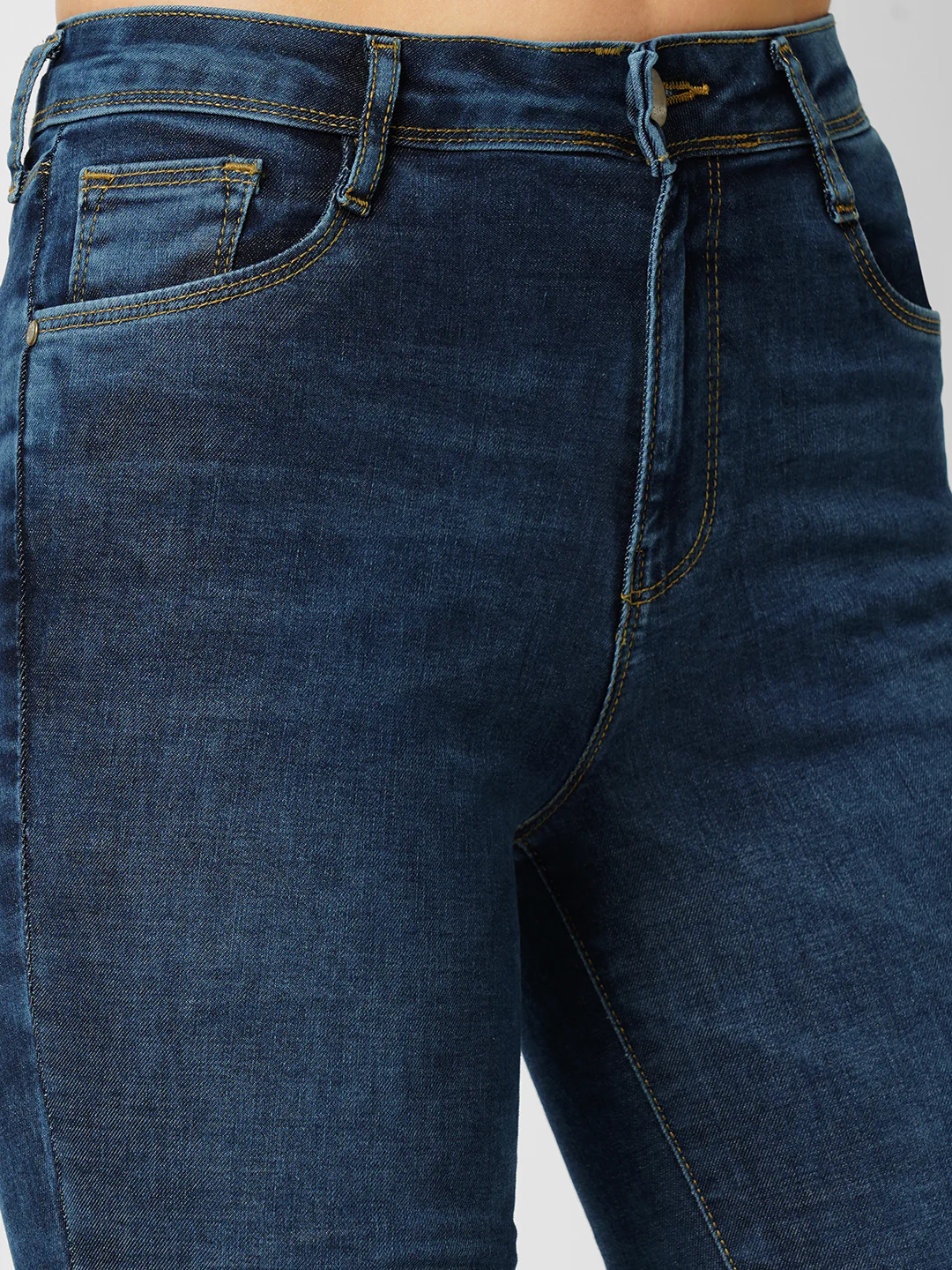 Women Dark Blue High-Rise Mini Flare Jeans - Image 4