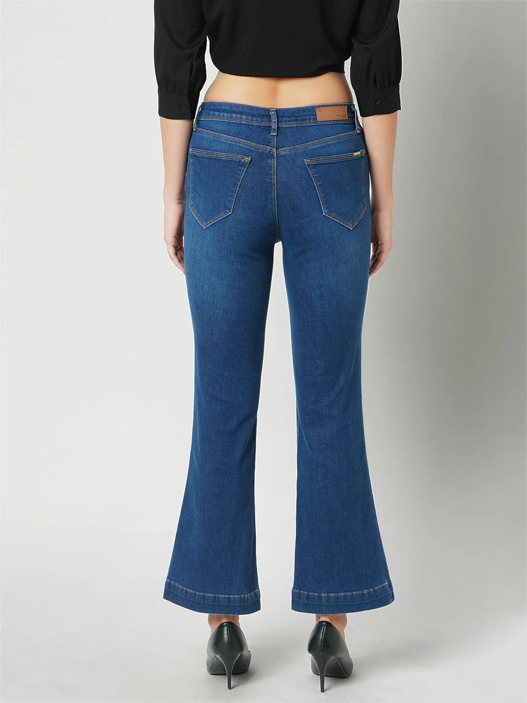 Women Dark Blue High-Rise Mini Flare Jeans - Image 3