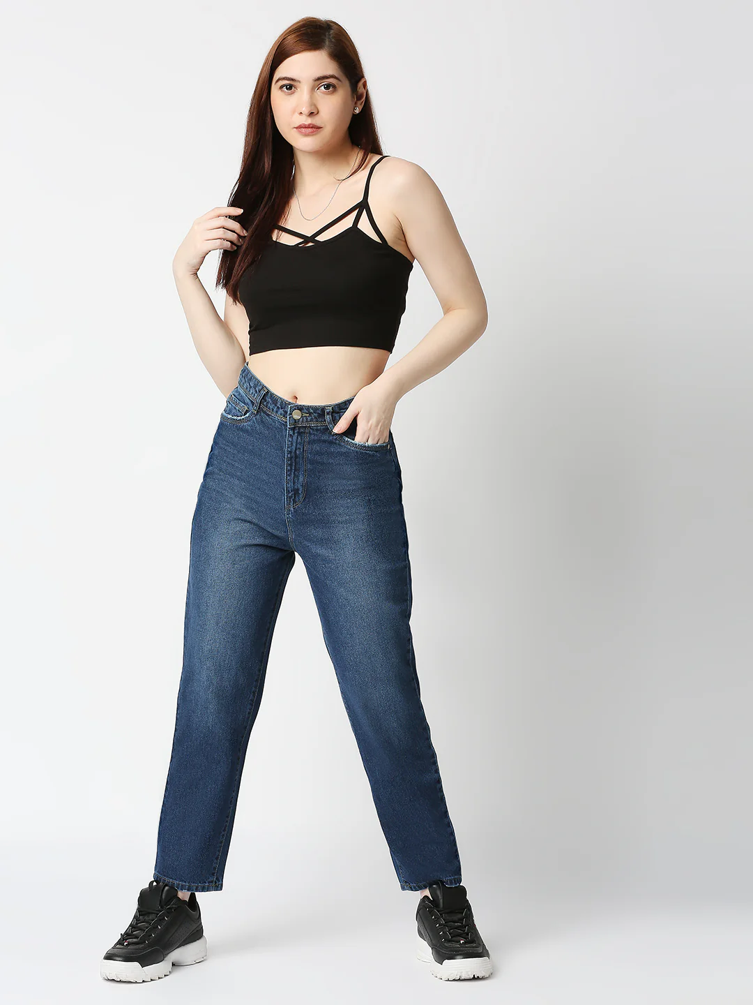 Women Dark Blue High-Rise Mom Fit Jeans - Image 5