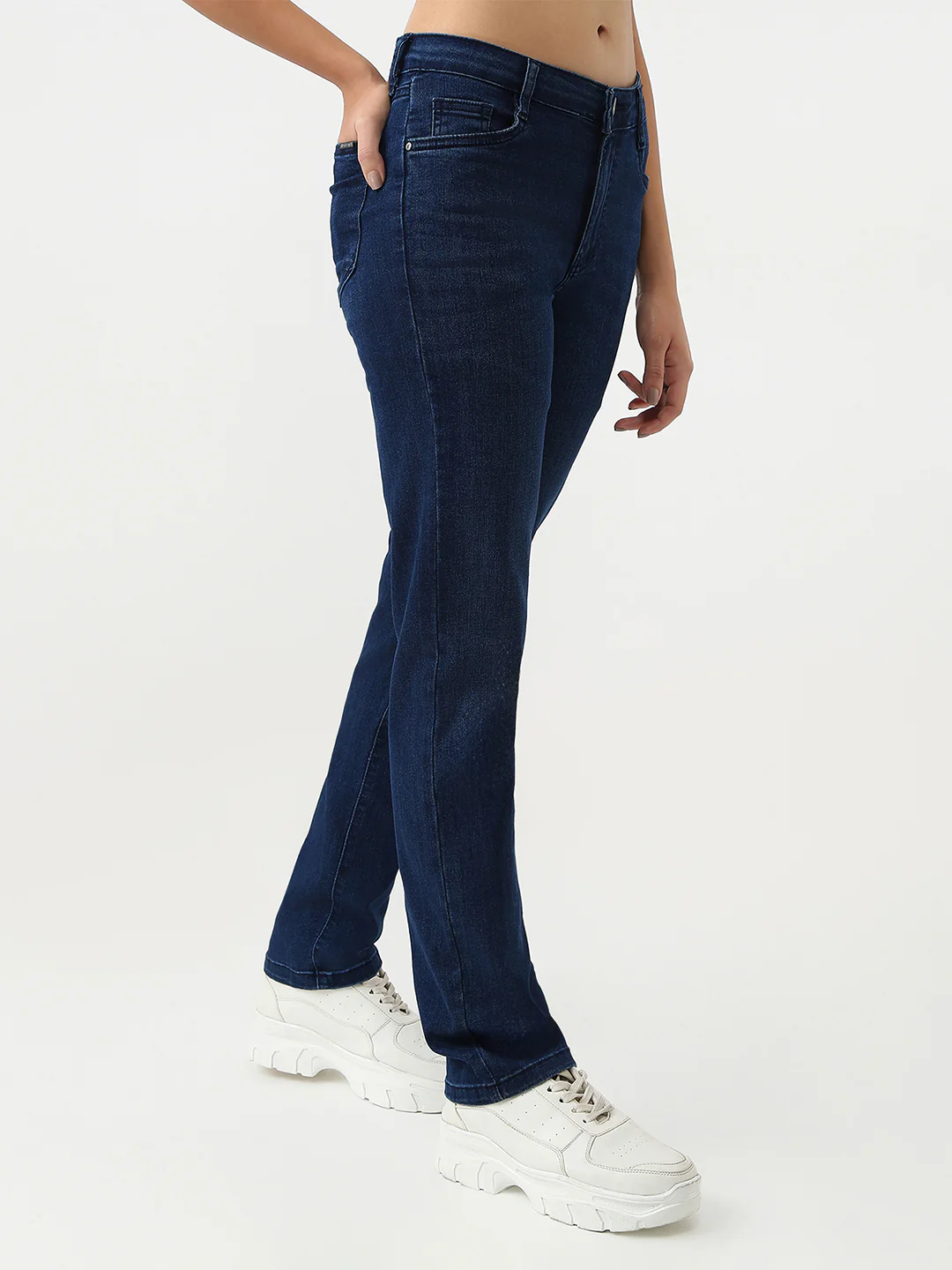 Women Dark Blue High-Rise Relax Straight Jeans - Image 5