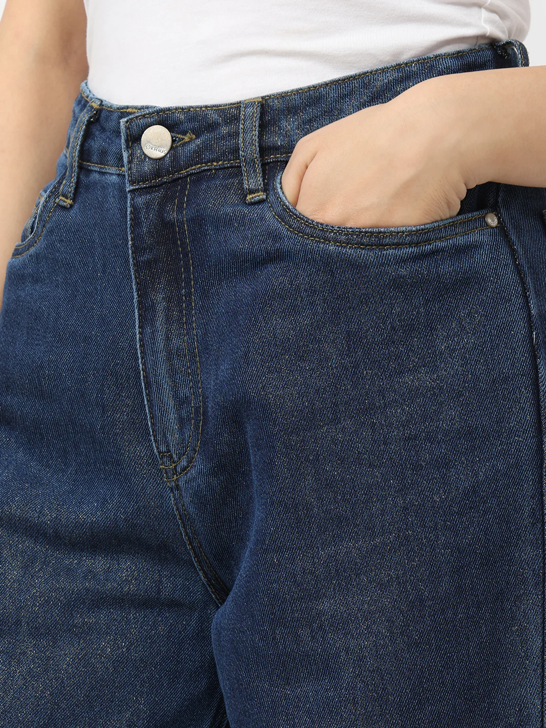 Women Dark Blue High-Rise Shimmery Baggy Jeans - Image 6