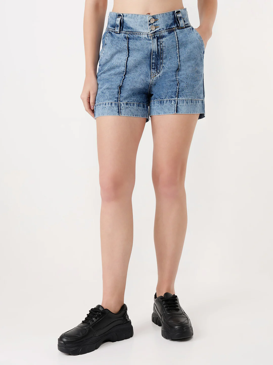 Women Dark Blue High-Rise Shorts - Image 2