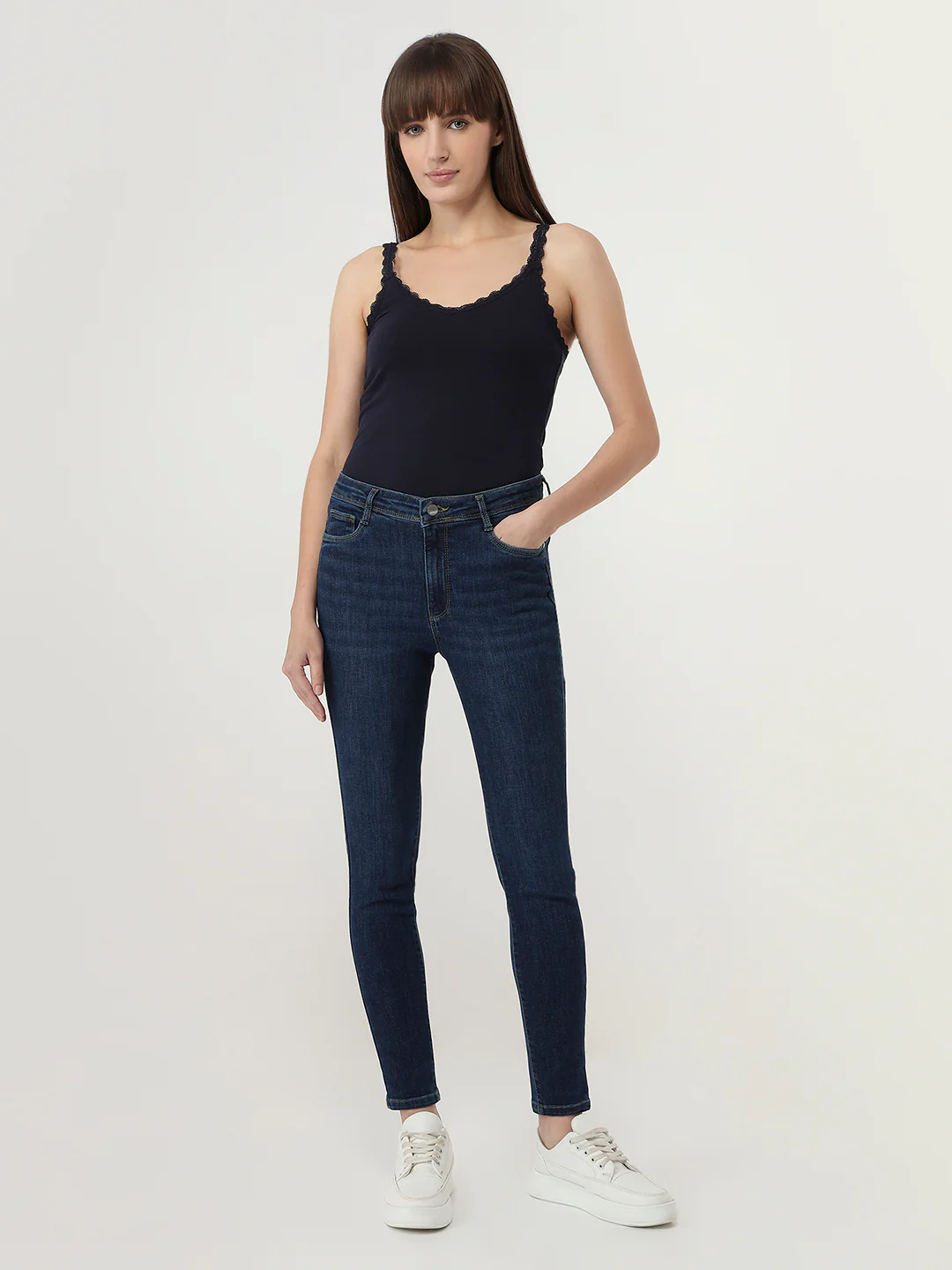 Women Dark Blue High-Rise Skinny Jeans - Image 4