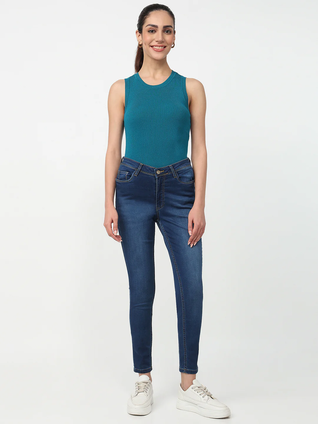 Women Dark Blue High-Rise Skinny Jeans - Image 4