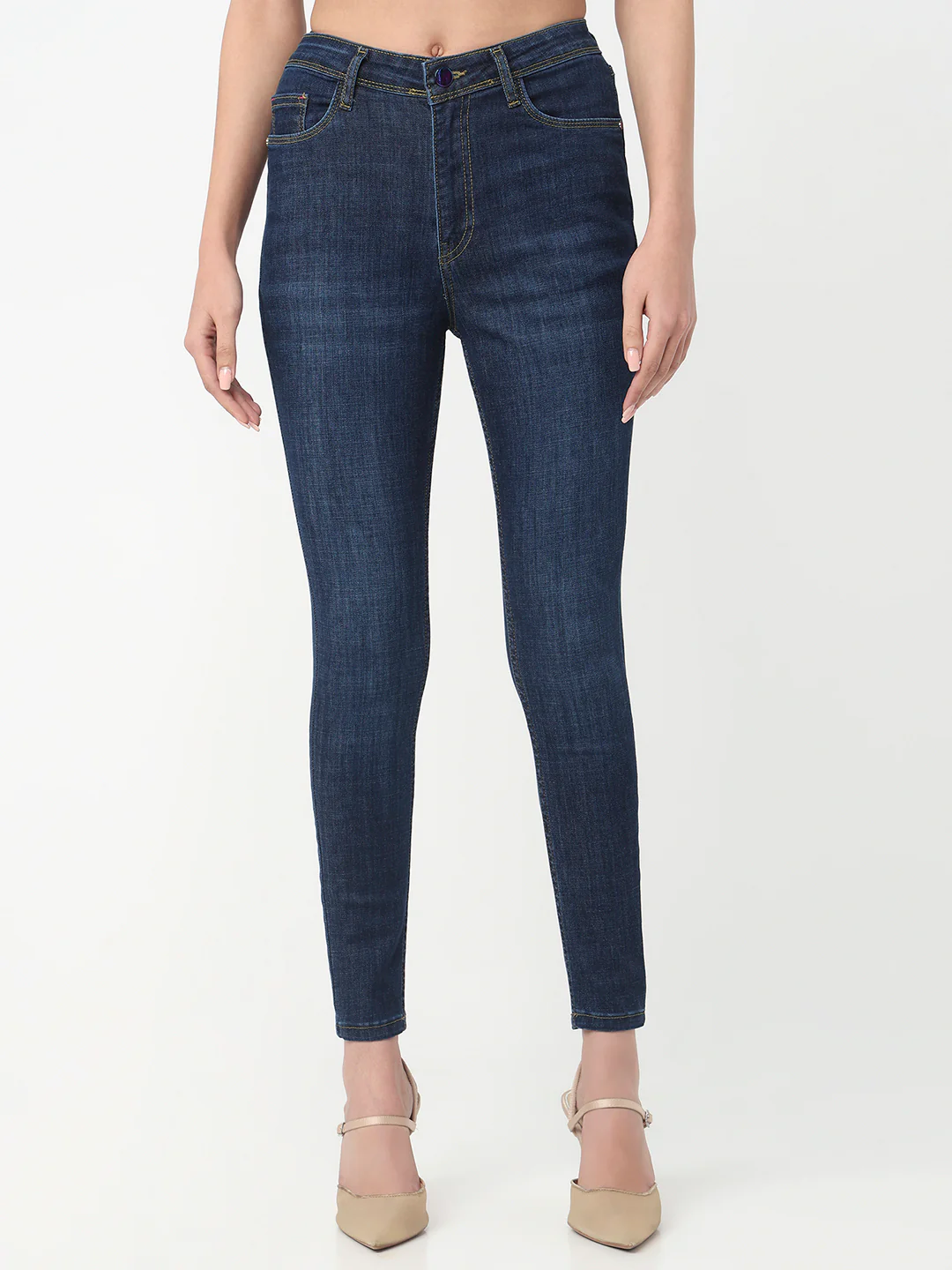 Women Dark Blue High-Rise Skinny Jeans - Image 2