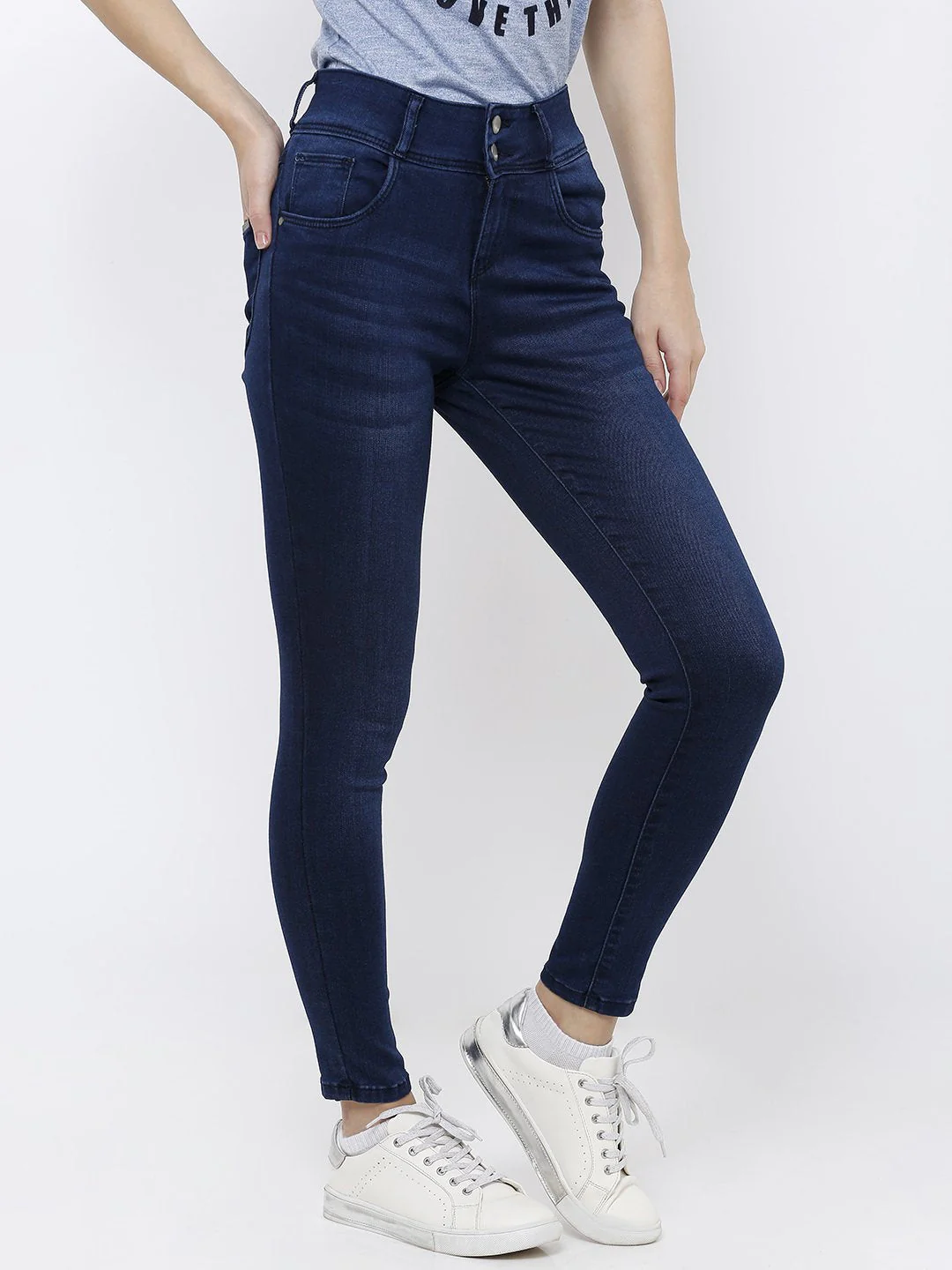 Women Dark Blue High-Rise Skinny Jeans - Image 3