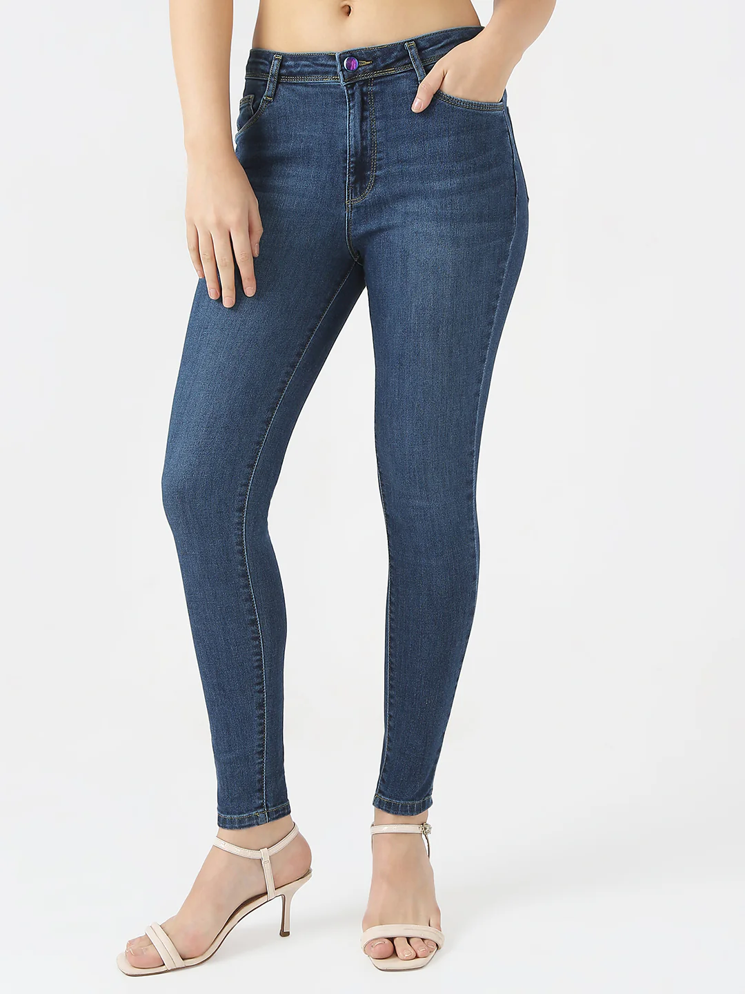 Women Dark Blue High-Rise Skinny Jeans - Image 2