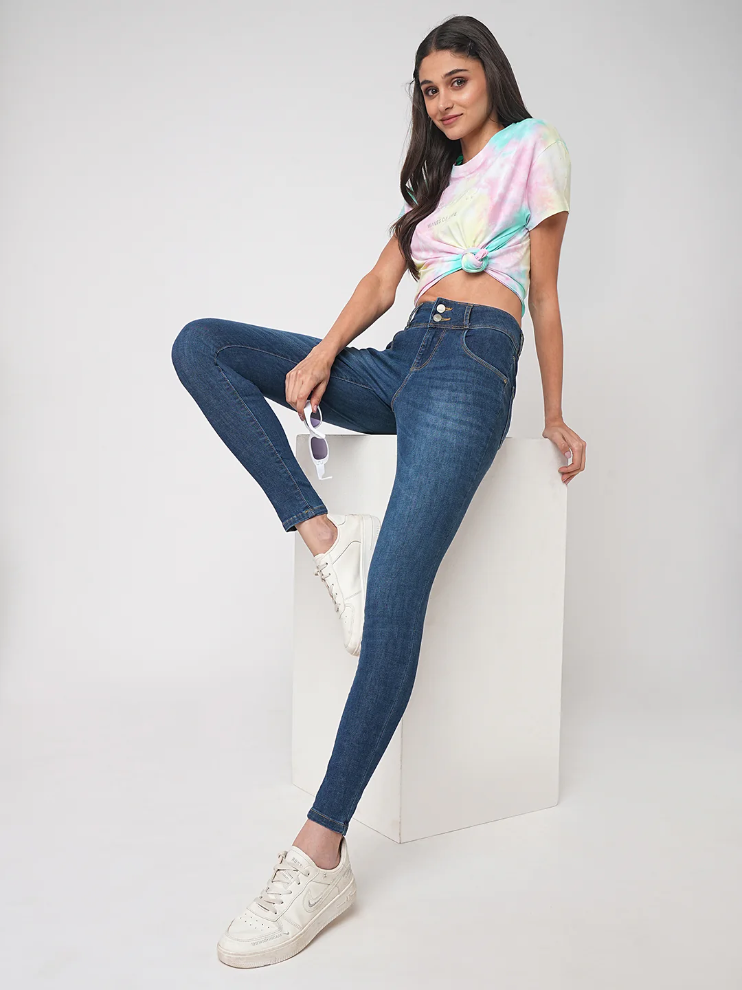 Women Dark Blue High-Rise Skinny Jeans