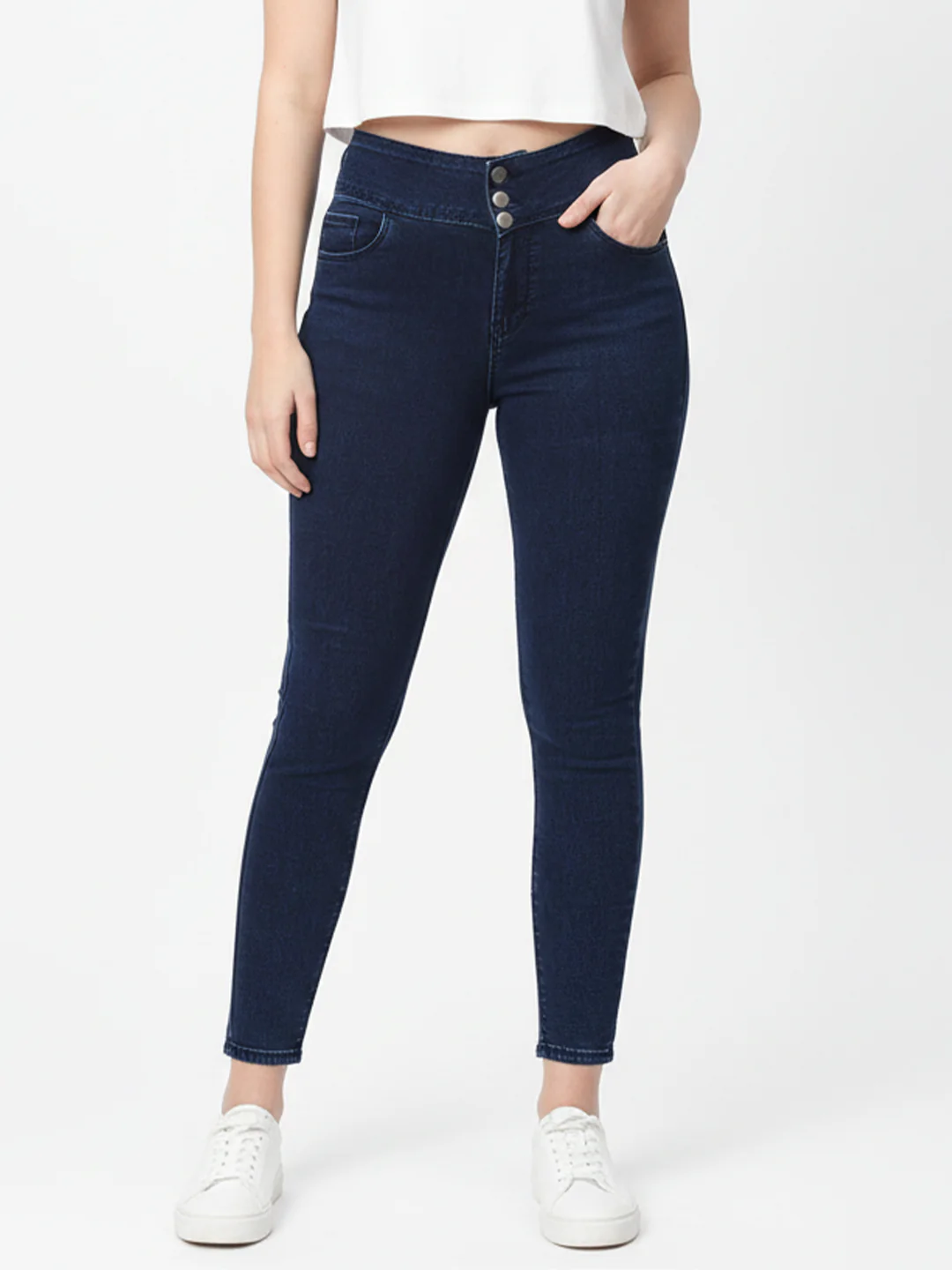 Women Dark Blue High-Rise Skinny Jeans - Image 2