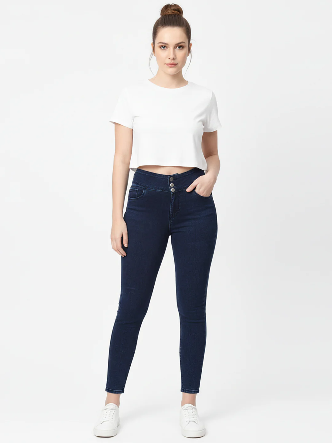 Women Dark Blue High-Rise Skinny Jeans - Image 4