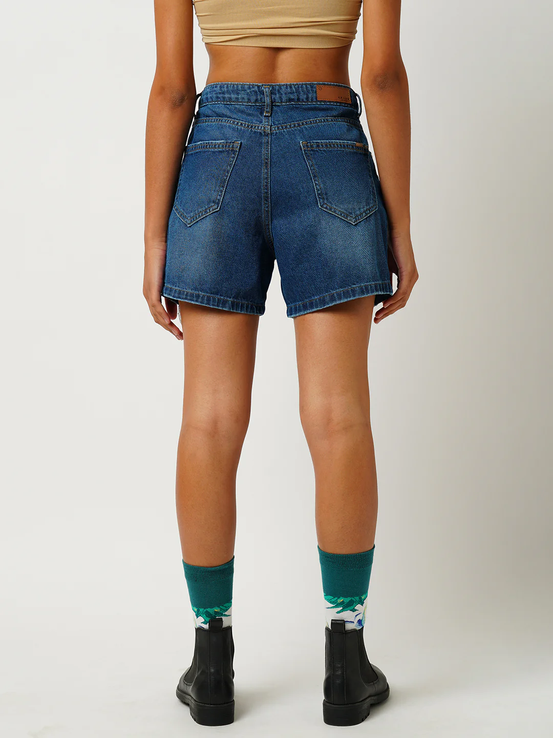 Women Dark Blue High-Rise Slim Shorts - Image 3