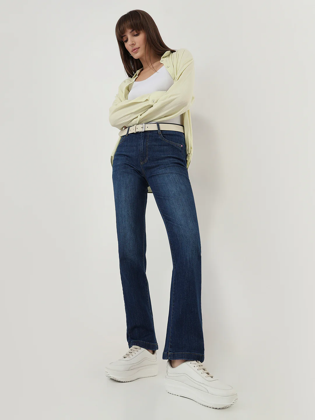 Women Dark Blue High-Rise Slim Straight Fit Jeans