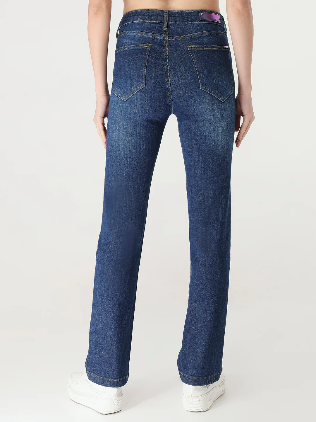Women Dark Blue High-Rise Slim Straight Fit Jeans - Image 3