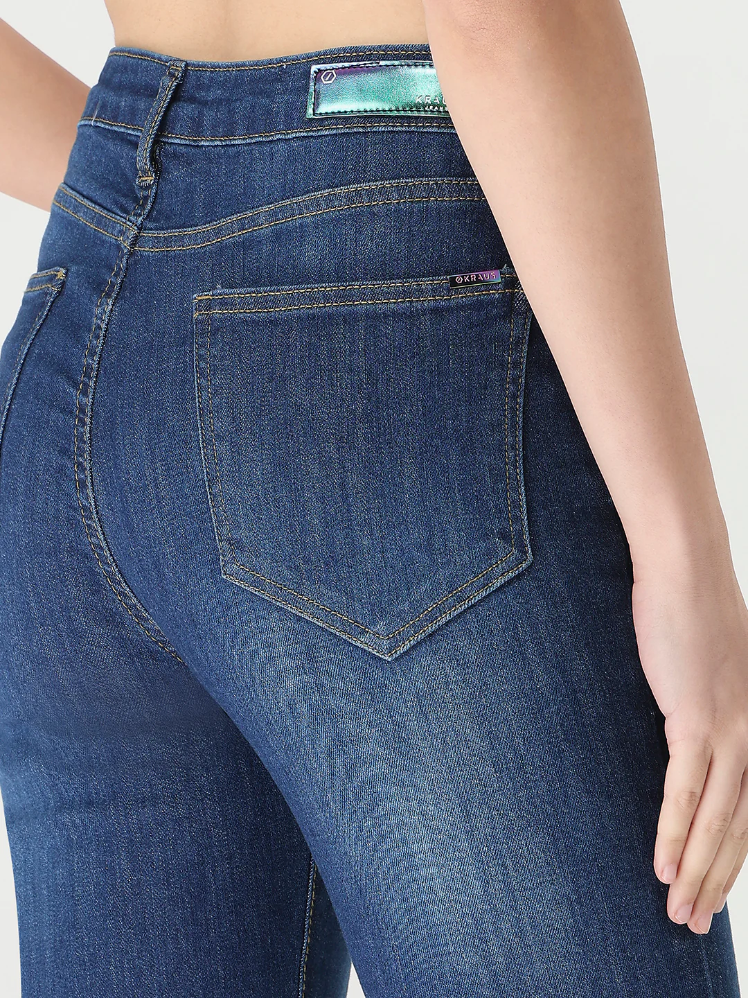 Women Dark Blue High-Rise Slim Straight Fit Jeans - Image 8